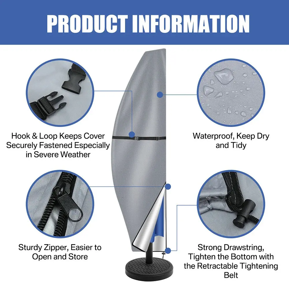 Patio Umbrella Parasol Cover Waterproof Outdoor Anti-UV Protective Cover Cantilever Parasol Rain Cover for Outdoor Umbrellas