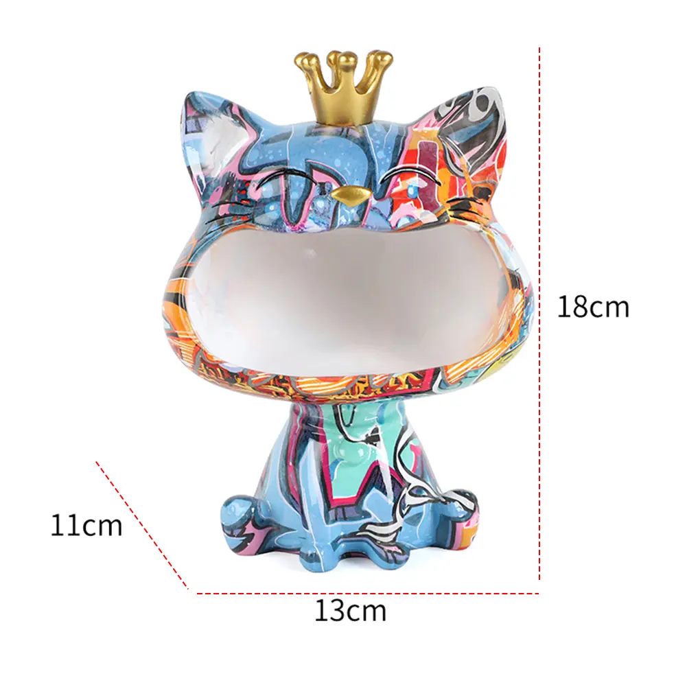 Crown Cat Figurine Storage Box Resin Big Mouths Cat Statue Home Decor Creative Big Mouths Cat Statue for Home Office Ideal Decor