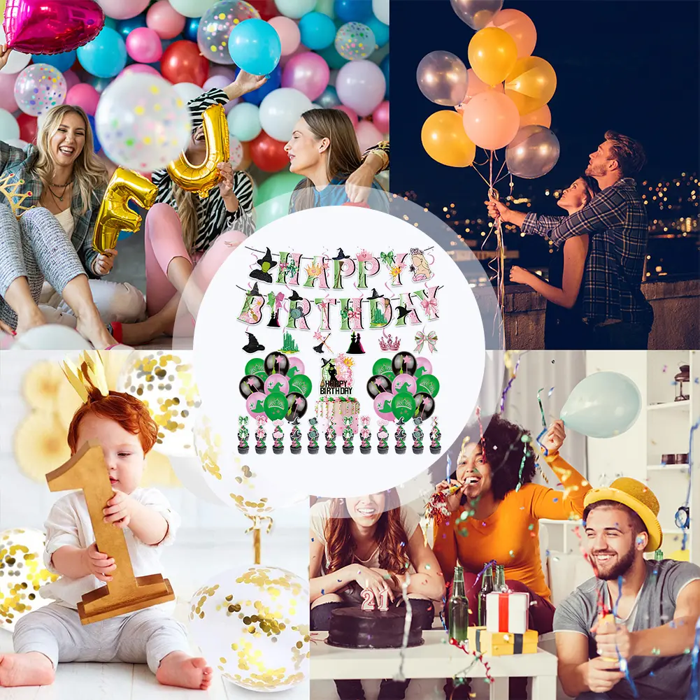 Disposable Wicked Birthday Party DecorationKit Cake Topper Magic Theme Party Ornament Wear Resist Mystery Witch Balloon Flag Set