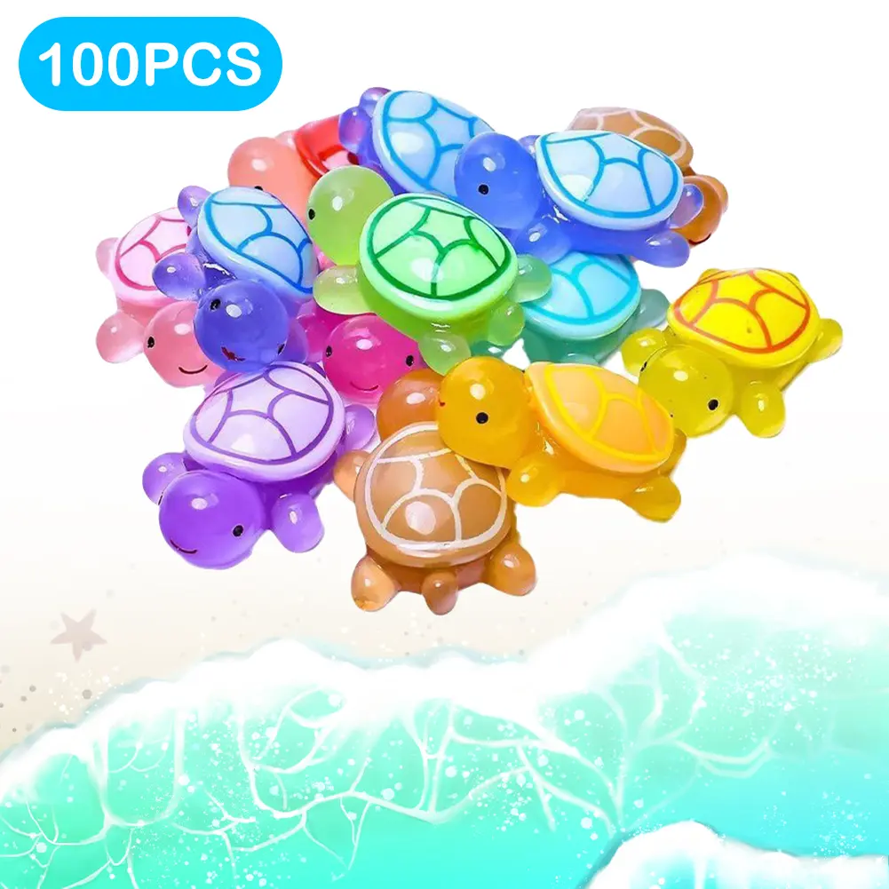 100Pcs Luminous Mini Resin Turtles Glow in The Dark Cute Tiny Turtles Mini Resin Animals Micro Landscape Home Decoration Gift