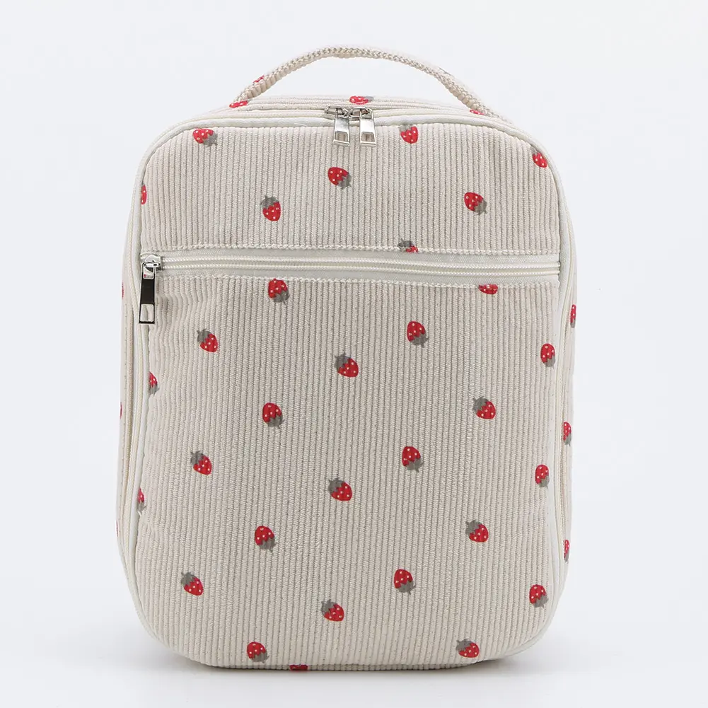 Lunch Bag for Women Corduroy Insulated Lunch Tote Bag Strawberry Lunch Box Lunch Case for School Travel Picnic