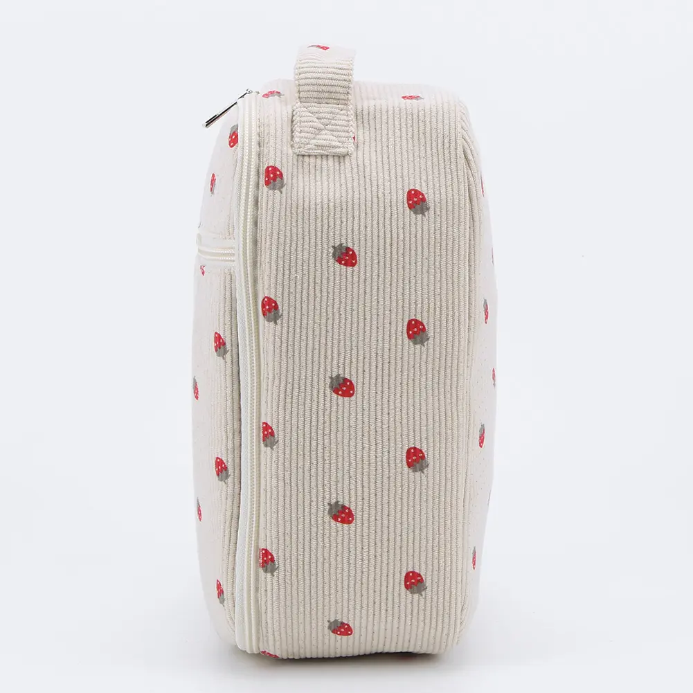 Lunch Bag for Women Corduroy Insulated Lunch Tote Bag Strawberry Lunch Box Lunch Case for School Travel Picnic