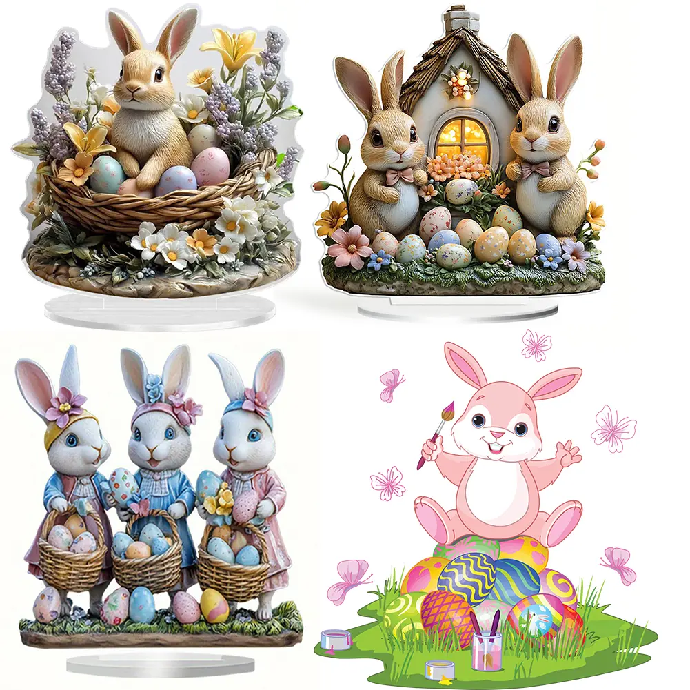 2D Flat Easter Colorful Bunny Ornament Rabbit Statue Acrylic Rabbit Garden Signs Cute Cartoon Bunny Decor for 2025 Spring Easter