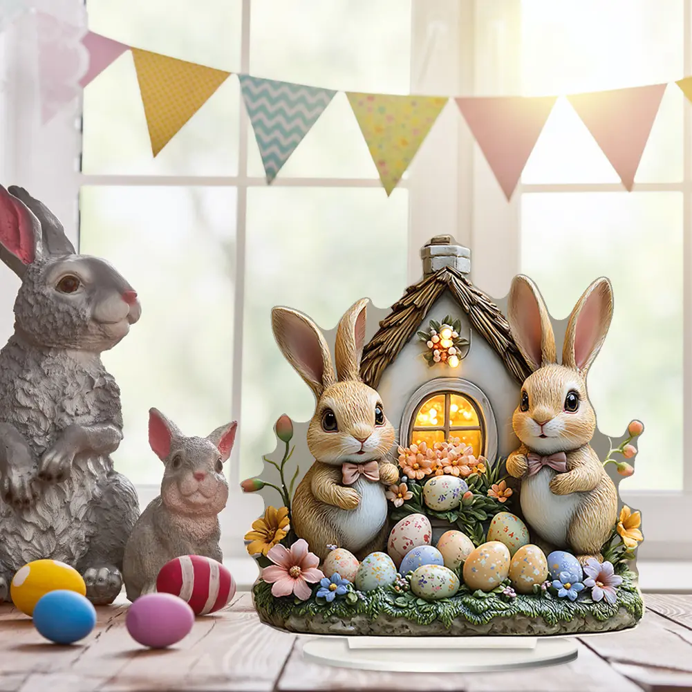 2D Flat Easter Colorful Bunny Ornament Rabbit Statue Acrylic Rabbit Garden Signs Cute Cartoon Bunny Decor for 2025 Spring Easter