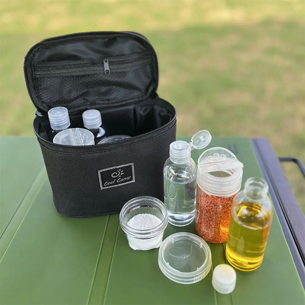 10Pcs/Set Portable Spice Container Set with Carry Bag BBQ Seasoning Bottle Set Salt Pepper Spice Shaker Jars for Camping Travel