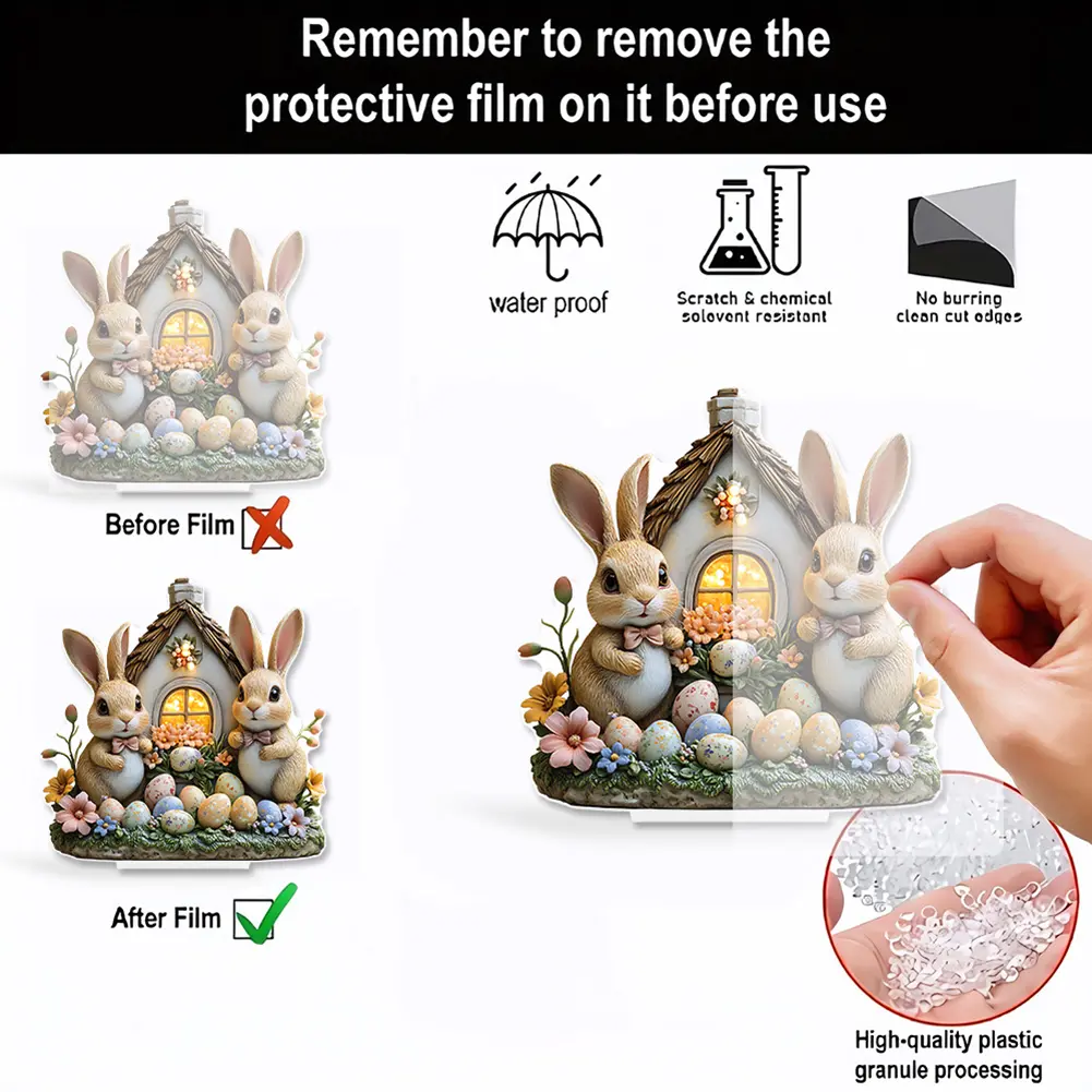 2D Flat Easter Colorful Bunny Ornament Rabbit Statue Acrylic Rabbit Garden Signs Cute Cartoon Bunny Decor for 2025 Spring Easter