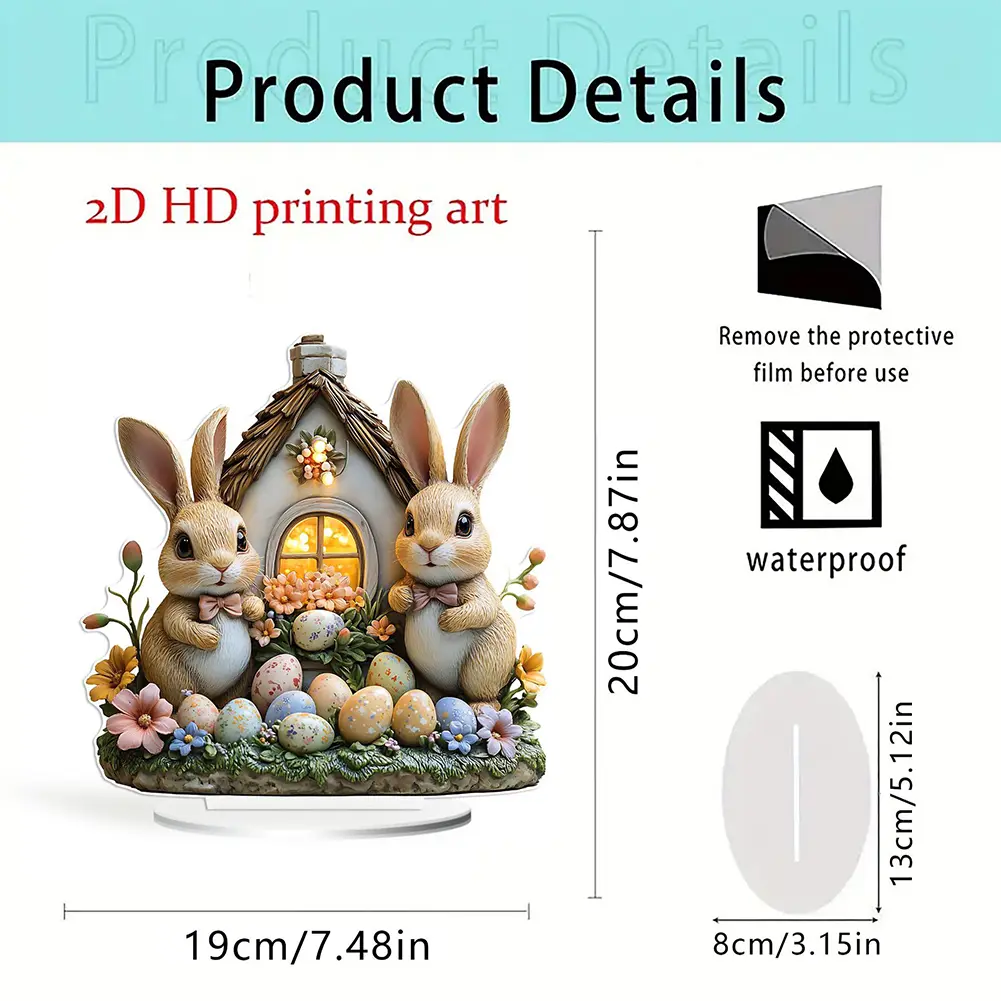 2D Flat Easter Colorful Bunny Ornament Rabbit Statue Acrylic Rabbit Garden Signs Cute Cartoon Bunny Decor for 2025 Spring Easter