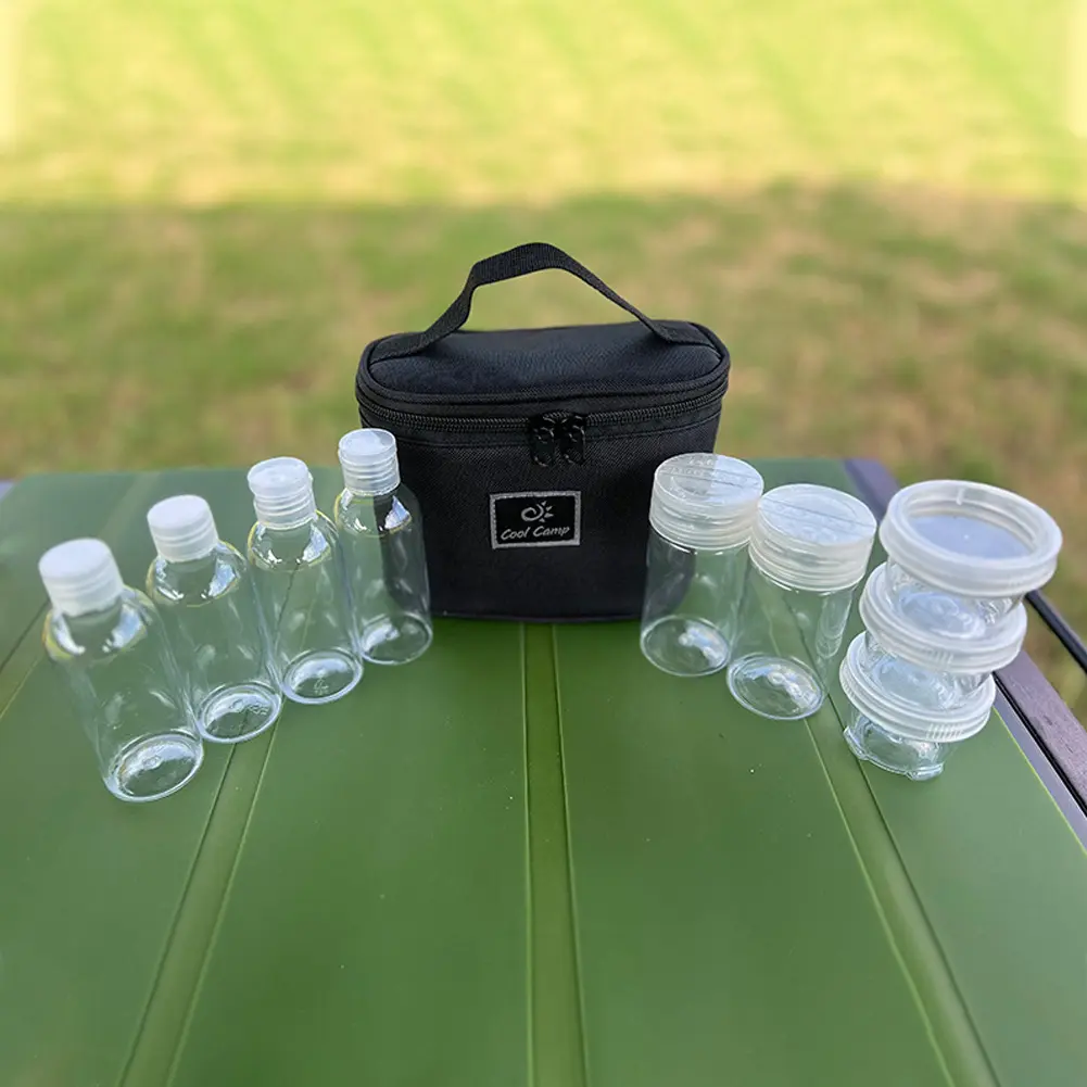 10Pcs/Set Portable Spice Container Set with Carry Bag BBQ Seasoning Bottle Set Salt Pepper Spice Shaker Jars for Camping Travel