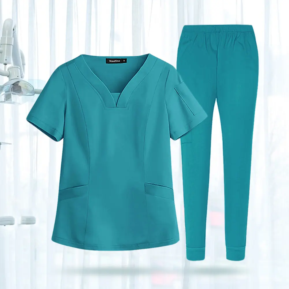 Unisex Medical Nurse Beauty Salon Workwear Medical Scrubs Top and Pants Hospital Surgical Work Clothes for Women and Men