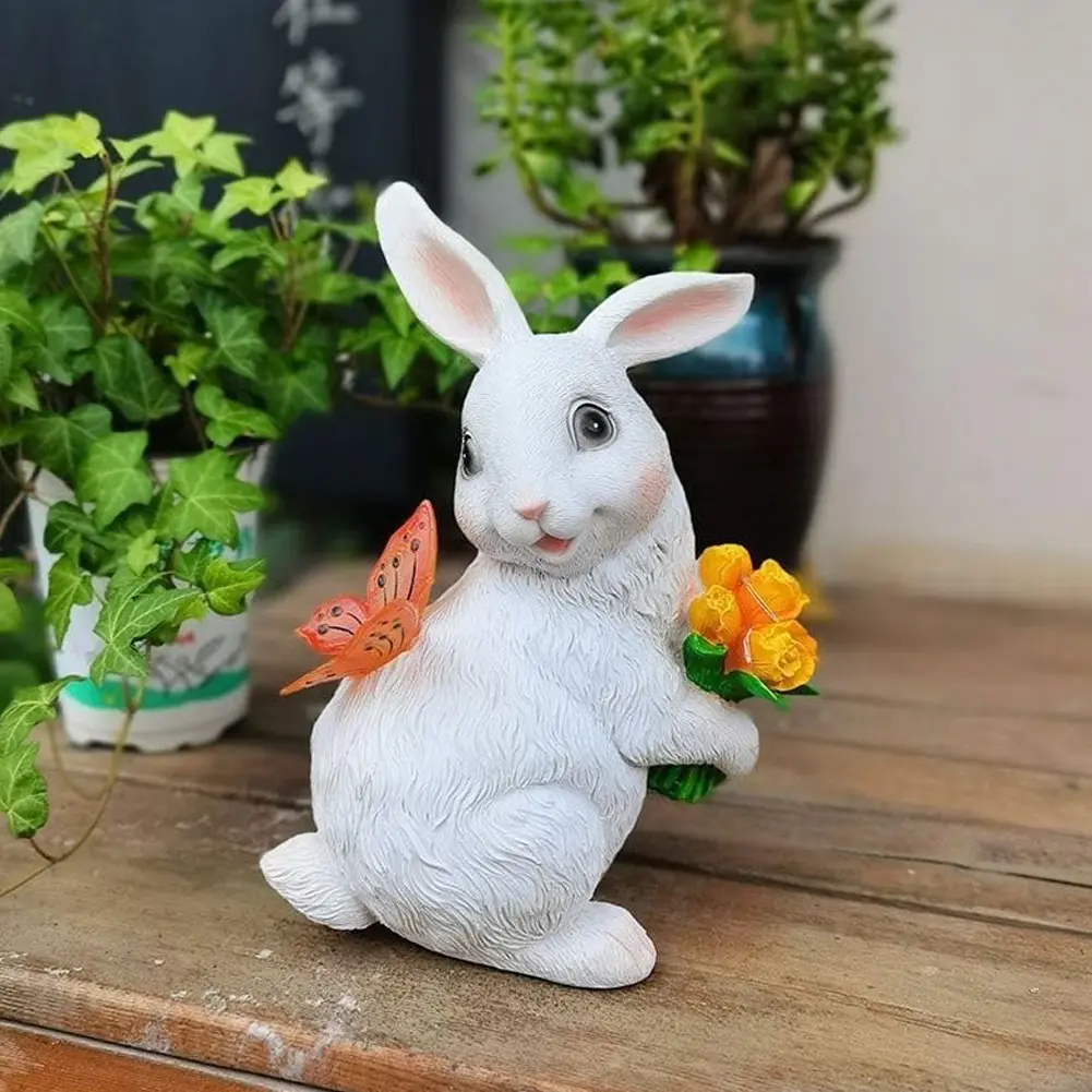 Solar Rabbit Statue Light Cute Bunny Statue Auto On Resin Rabbit Figurine Bunny LED Garden Light for Patio Yard Lawn