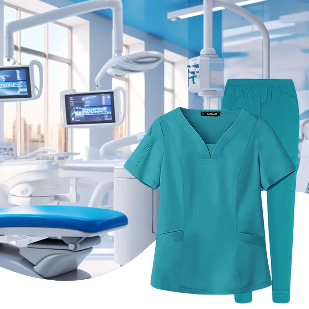 Unisex Medical Nurse Beauty Salon Workwear Medical Scrubs Top and Pants Hospital Surgical Work Clothes for Women and Men