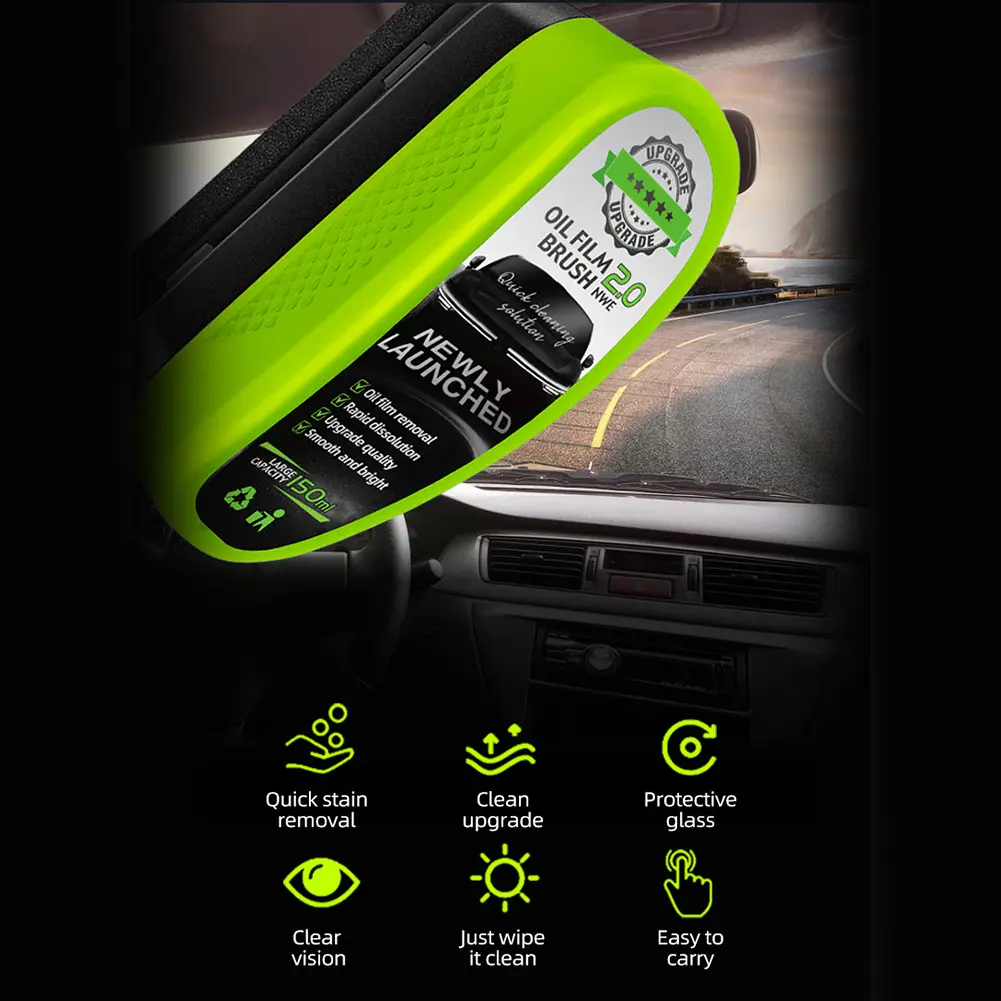 Automotive Oil Film Cleaning Brush Set for Car Care with 150ml Car Glass Cleaner Universal Glass Wipe Board Brush for Windshield