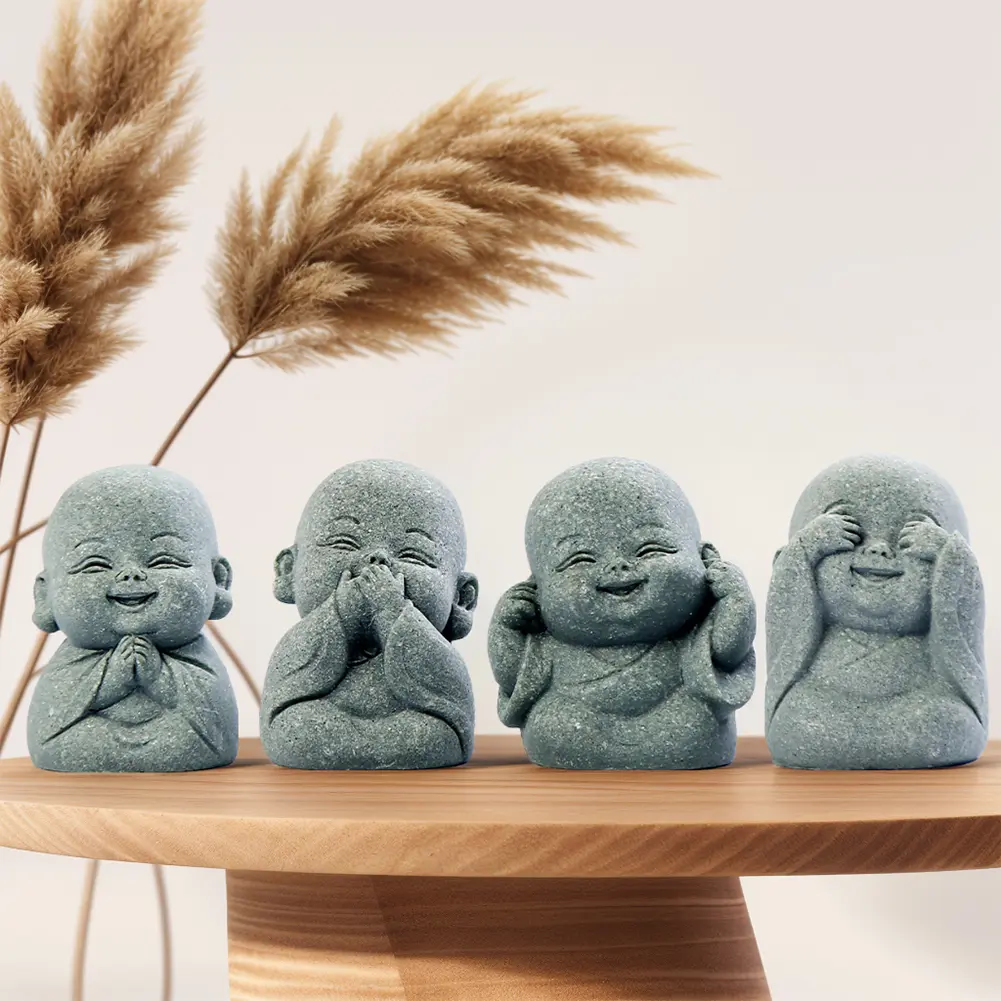4Pcs Little Monk Figurine Cute Monk Sculpture Buddha Monk Statue for Home Office Car Fish Tank Decor