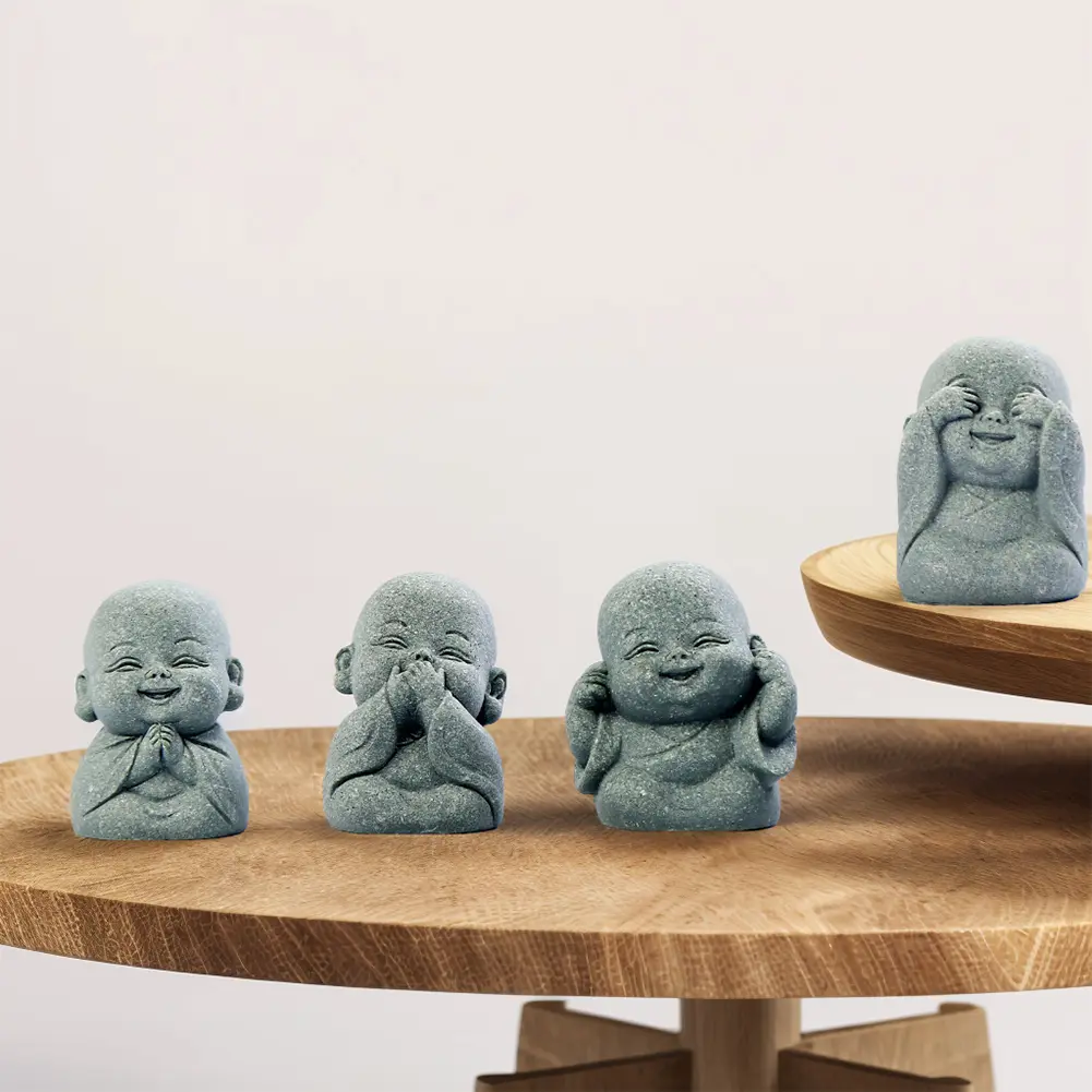 4Pcs Little Monk Figurine Cute Monk Sculpture Buddha Monk Statue for Home Office Car Fish Tank Decor