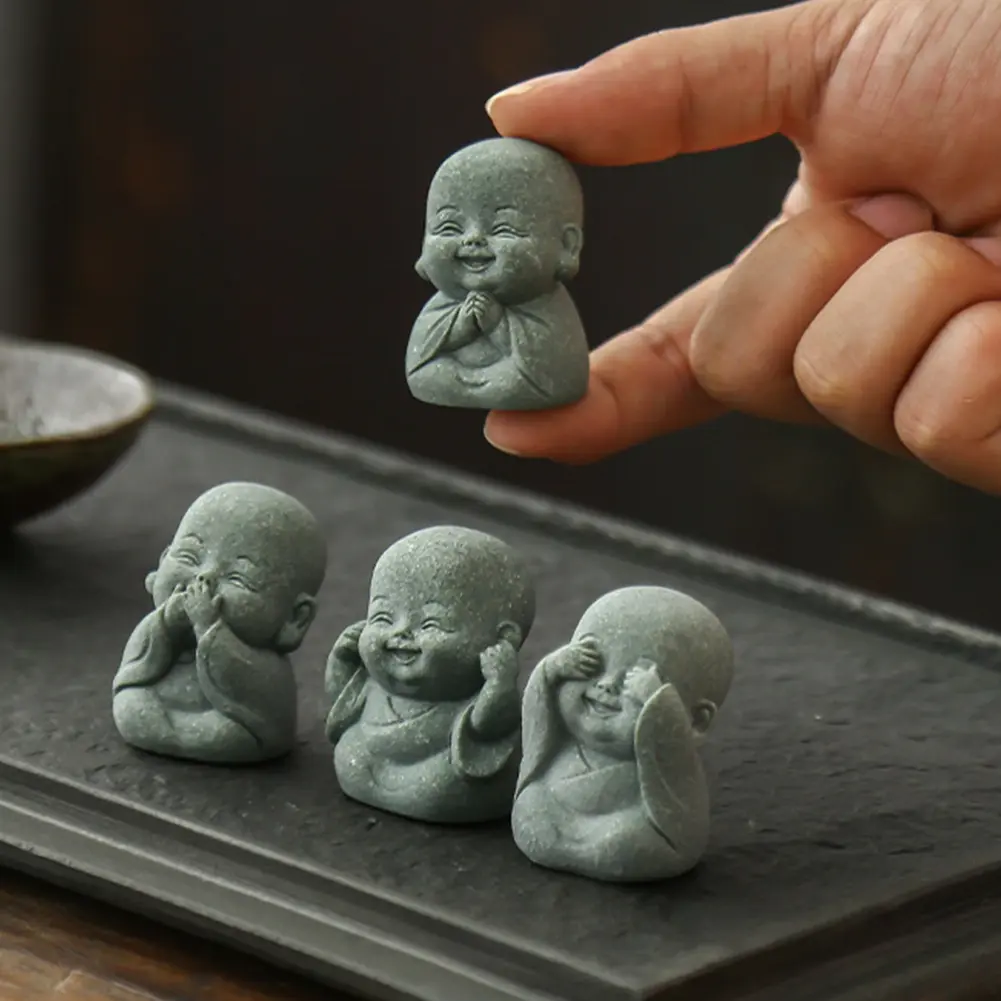 4Pcs Little Monk Figurine Cute Monk Sculpture Buddha Monk Statue for Home Office Car Fish Tank Decor
