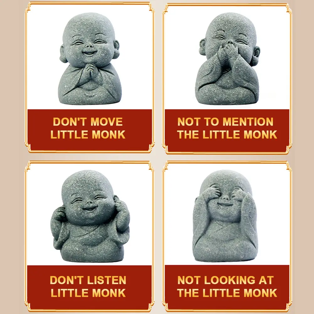 4Pcs Little Monk Figurine Cute Monk Sculpture Buddha Monk Statue for Home Office Car Fish Tank Decor