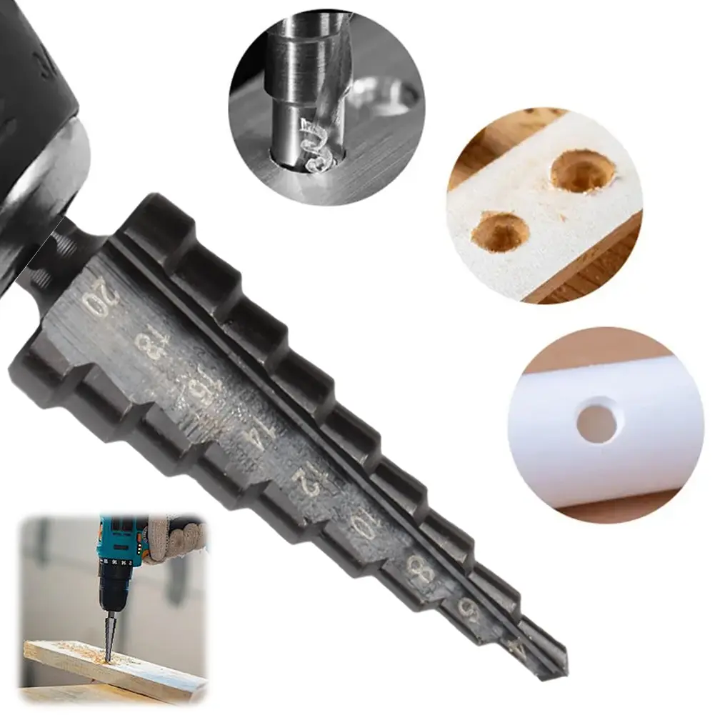 3Pcs Straight Groove Step Drill Bit 4-12/4-20/4-32mm Core Drilling Tool Set Multi-Function Tower Drill Bit for Drilling