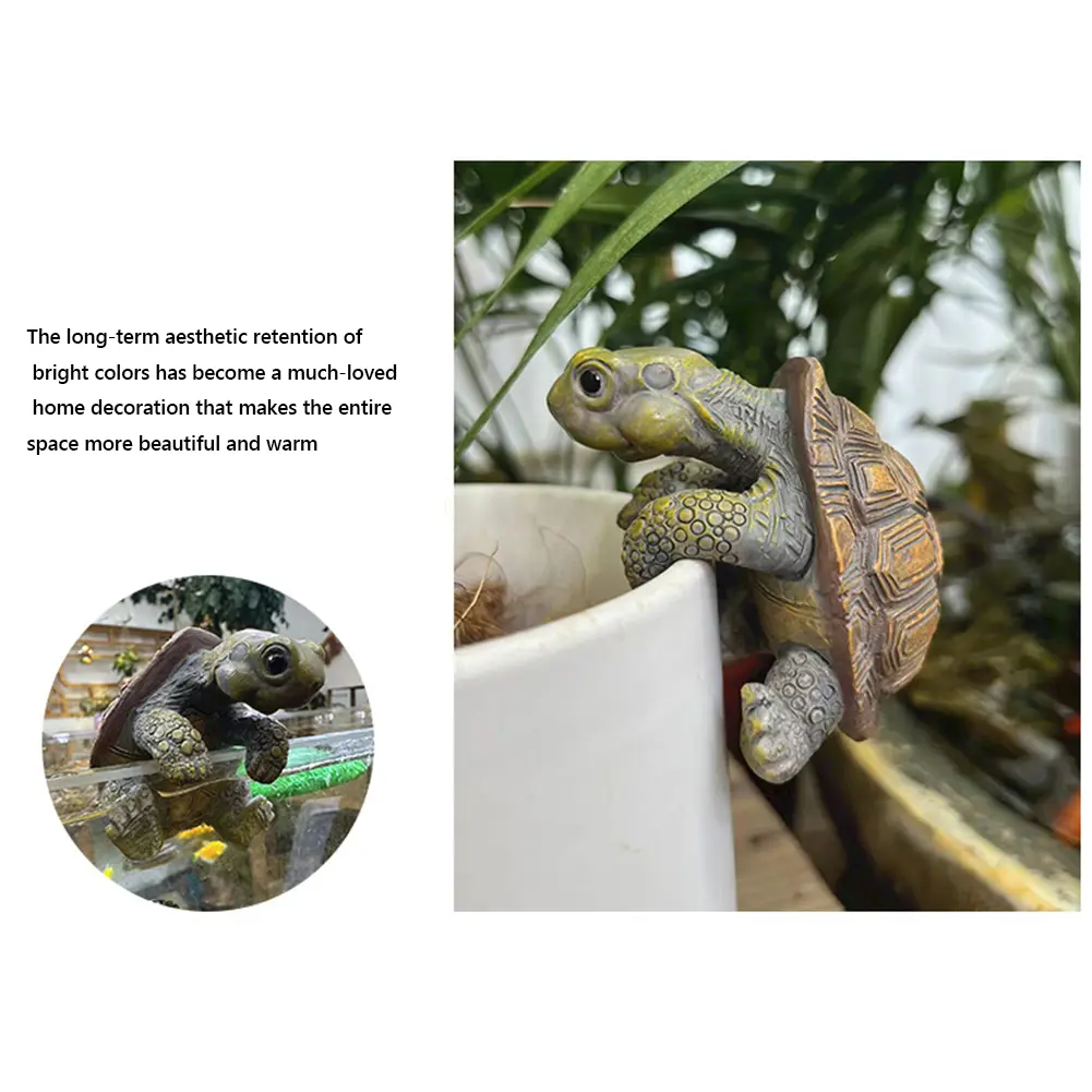 Tortoise Figurine Turtle Statue Decorative Turtle Hanging Ornament Flower Pot Hanger Planter Edge Decor for Vase Fish Tank