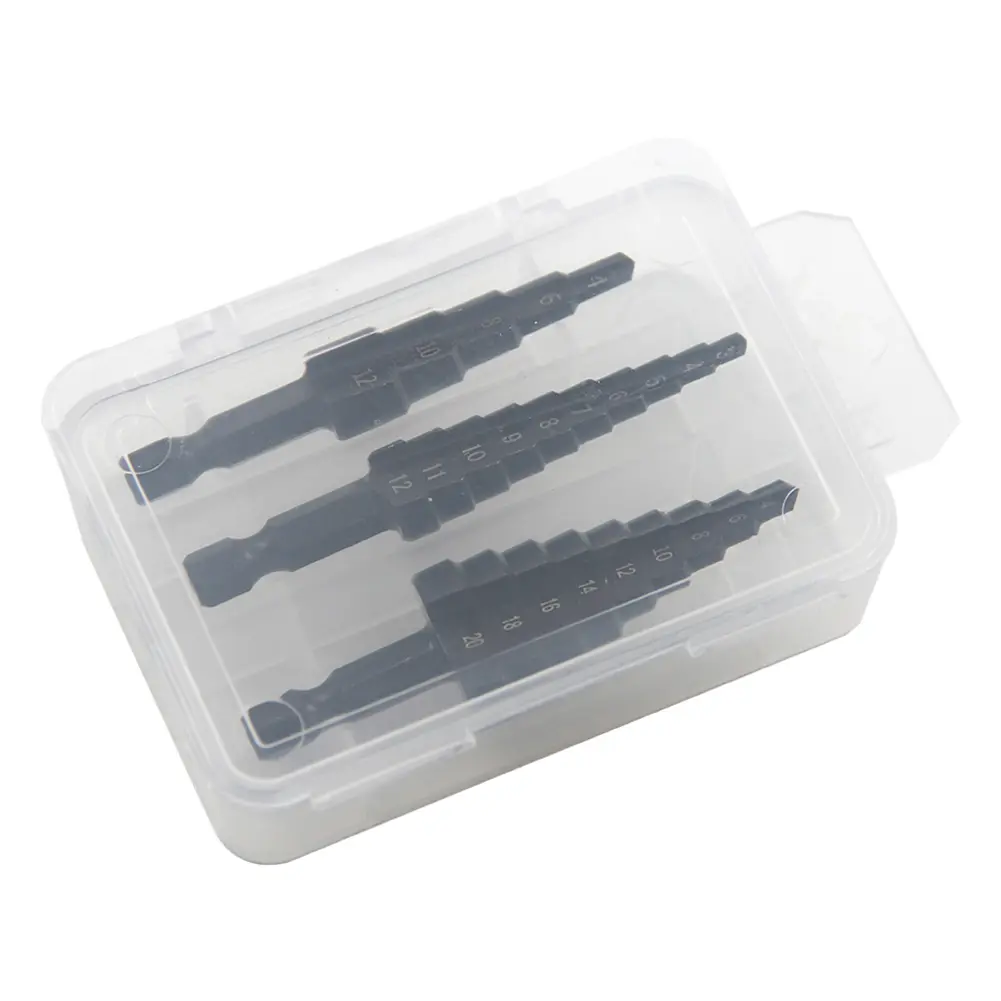 3Pcs Straight Groove Step Drill Bit 4-12/4-20/4-32mm Core Drilling Tool Set Multi-Function Tower Drill Bit for Drilling