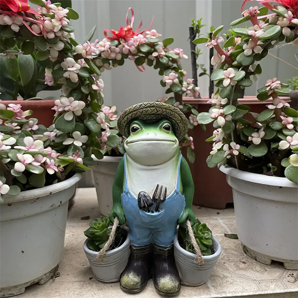 Frog Potted Ornament Resin Frog Succulent Flower Pot Creative Small Frog Figurine Planter for Indoor Outdoor Decor
