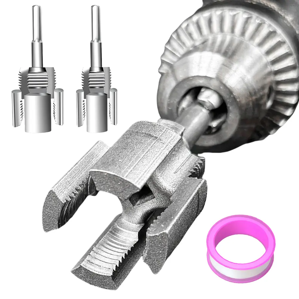 Integrated Pipe Thread Cutting Tool 1/2 3/4 Inch PVC Pipe Threader Pipe Threading Tool Electric Drill Compatible for Home Repair
