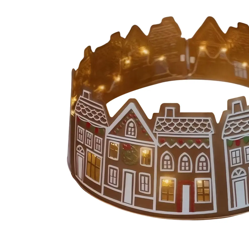 Gingerbread House Xmas Tree Base Cover with LED Lights Christmas Tree Stand Base Cover for Holiday Party Home Decoration