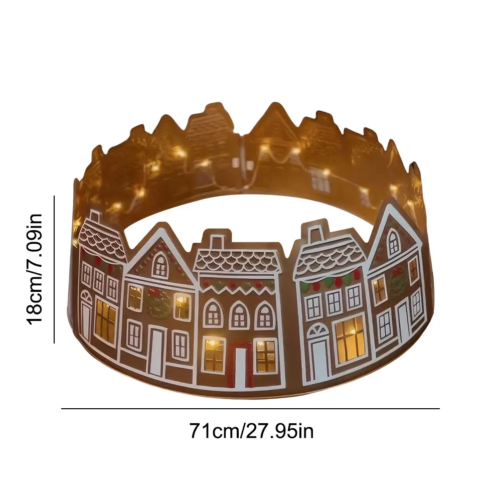 Gingerbread House Xmas Tree Base Cover with LED Lights Christmas Tree Stand Base Cover for Holiday Party Home Decoration