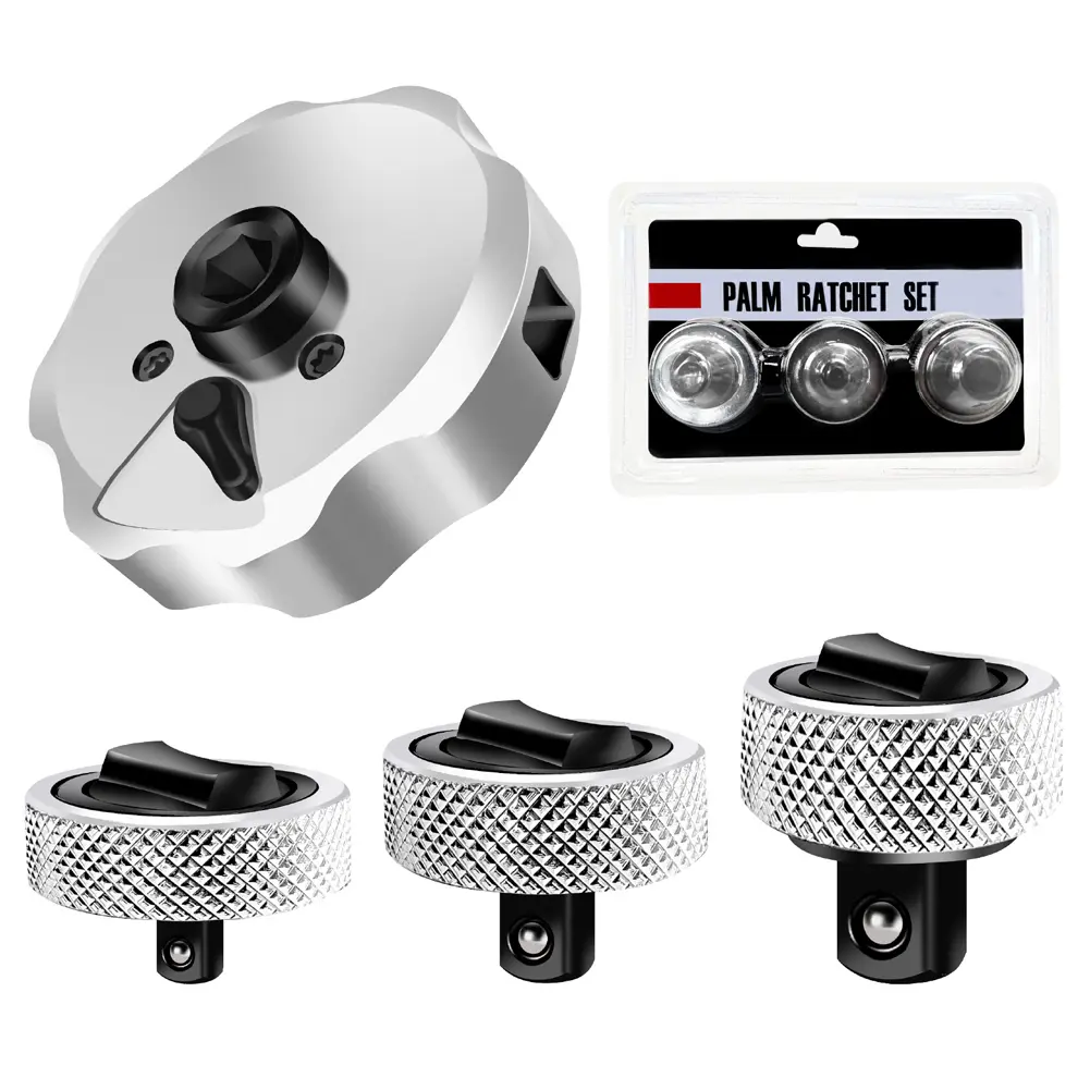 3 Pcs Palm Ratchet Wrench Set 1/4 3/8 1/2 Inch & Knurled Handle Ratcheting Finger Socket Driver Mechanics Tools for Tight Spaces