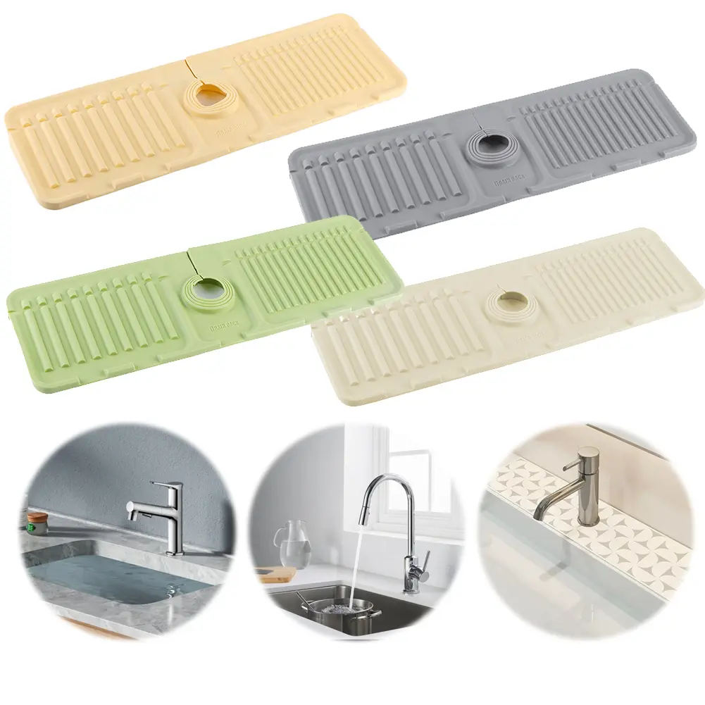 Silicone Sink Splash Guard Quick Dry Drip Catcher Tray Multi-Purpose Water Catcher Mat Water Drainer Mat for Kitchen Bathroom