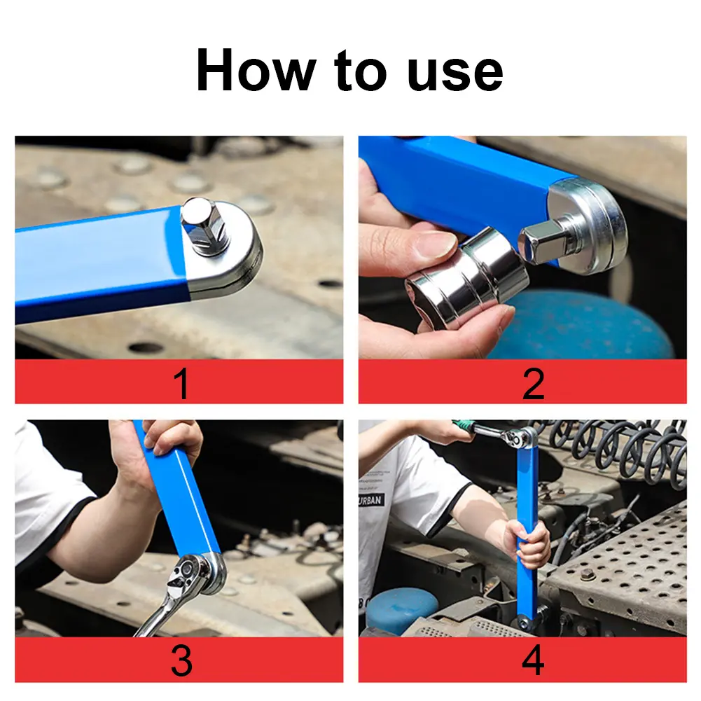 Professional Offset Extension Wrench with 1/2in 1/4in and 3/8in Drive Adapters Tight Spaces Extension Tool Auto Repair Tool