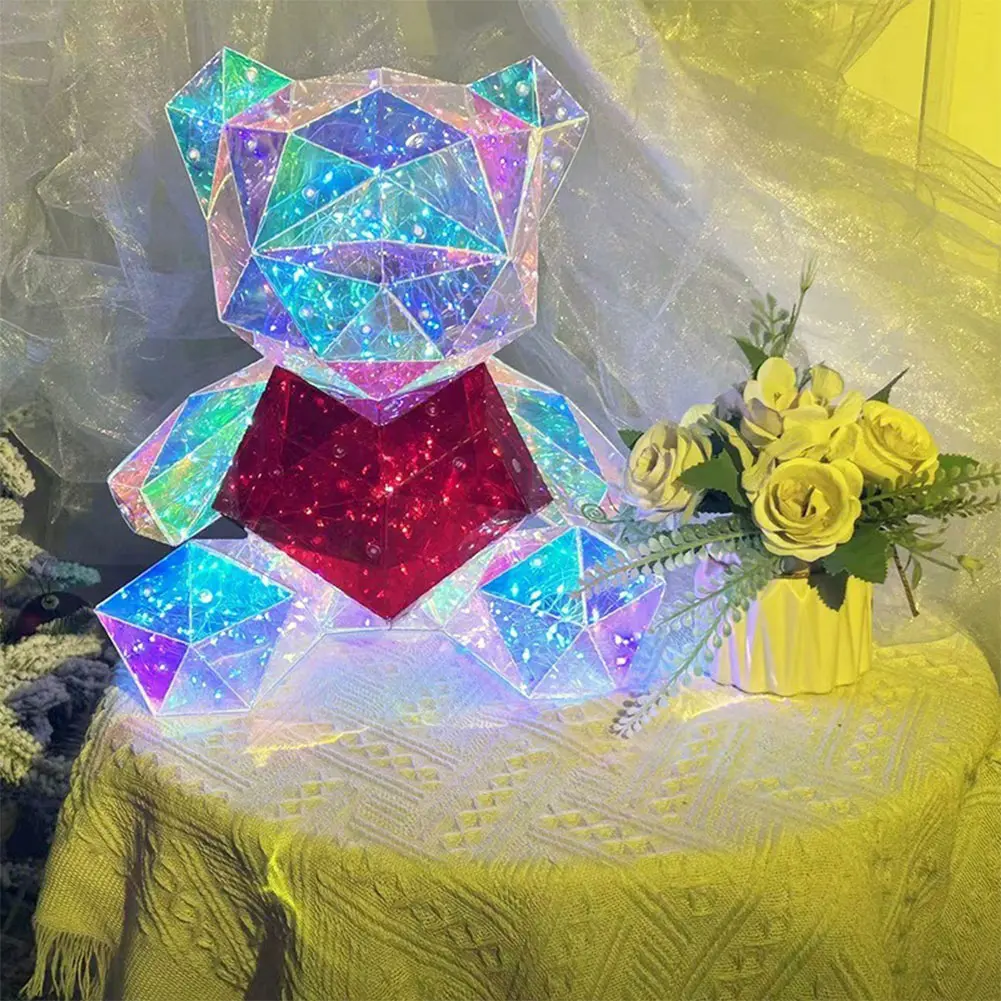 LED Light Up Bear Romantic Surprise Bear Lamp Colorful Red Heart Bear Girls Birthday Valentines Day Christmas Gift