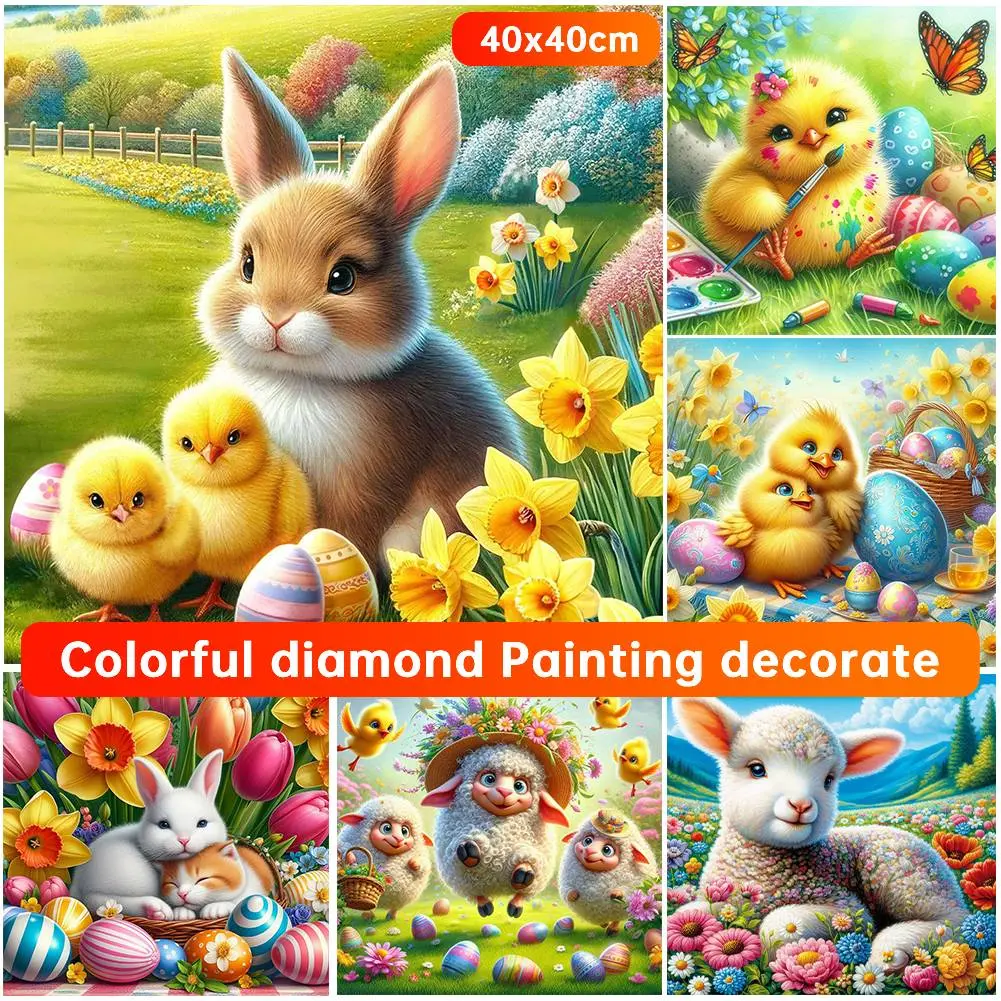 New Easter Kit Home Decor Art Craft 40x40cm 5D DIY Full Round Drill Colorful Diamond Painting Bedroom Living Room Decoration Set