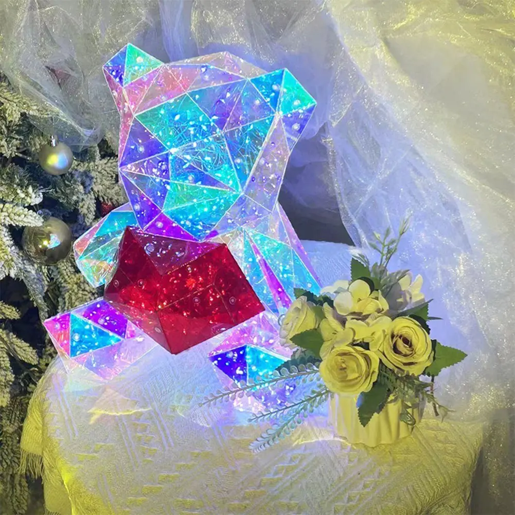 LED Light Up Bear Romantic Surprise Bear Lamp Colorful Red Heart Bear Girls Birthday Valentines Day Christmas Gift