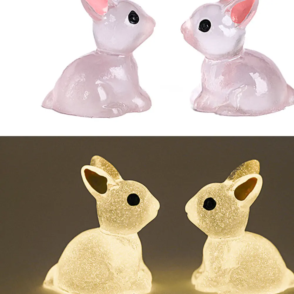 50Pcs Luminous Mini Resin Bunny 7 Colors Tiny Plastic Rabbits Mini Rabbit Statue for Easter Egg Fillers Fairy Garden Decoration