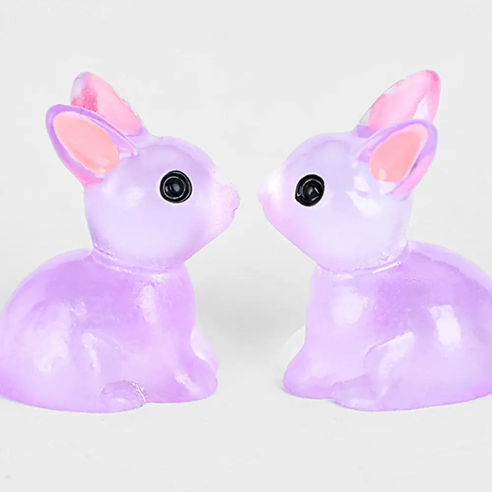 50Pcs Luminous Mini Resin Bunny 7 Colors Tiny Plastic Rabbits Mini Rabbit Statue for Easter Egg Fillers Fairy Garden Decoration