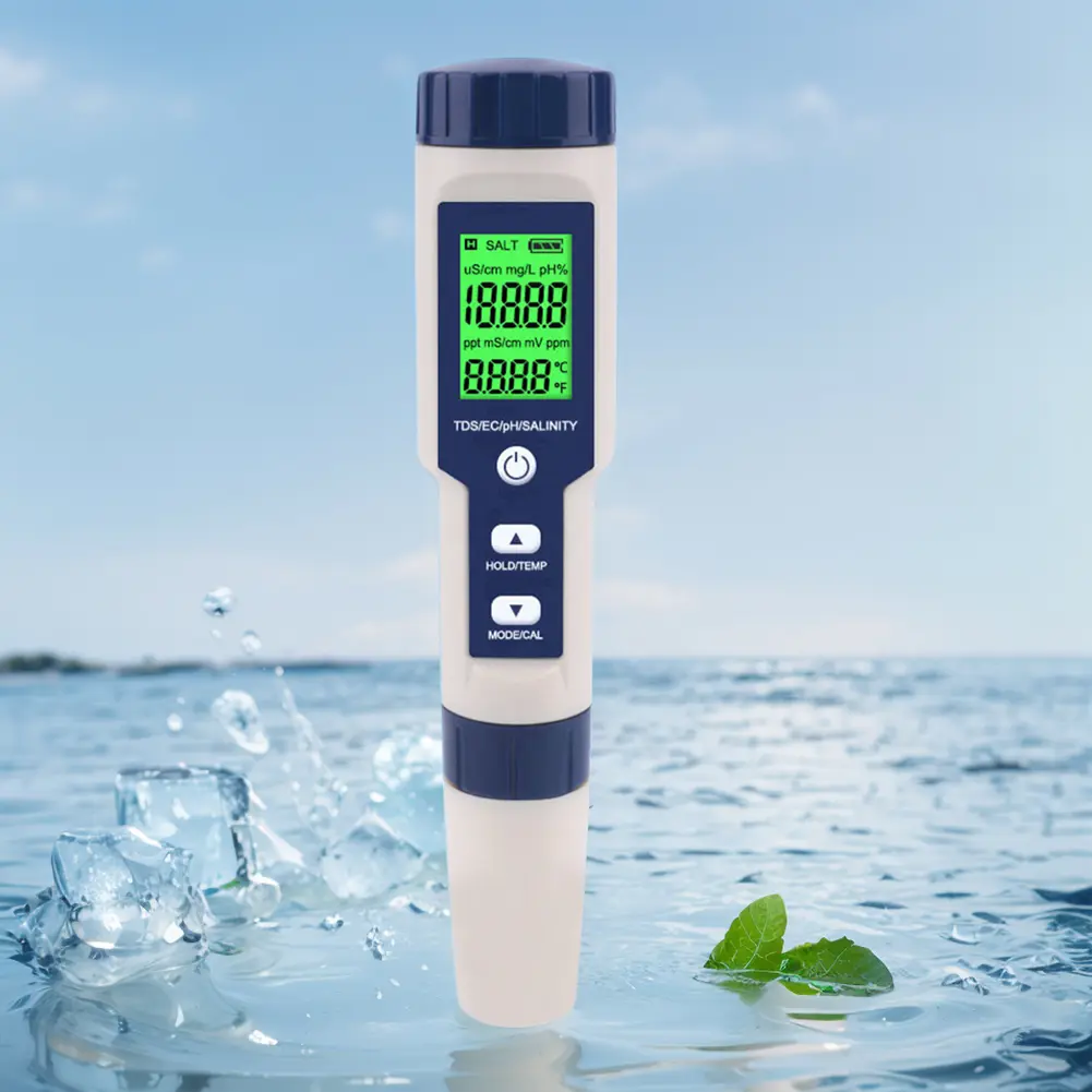 5 in 1 Digital TDS/EC/PH/Salinity/Temperature Meter Water Tester Monitor PH TDS EC Salinity Temp Meter for Aquariums Pools Spa