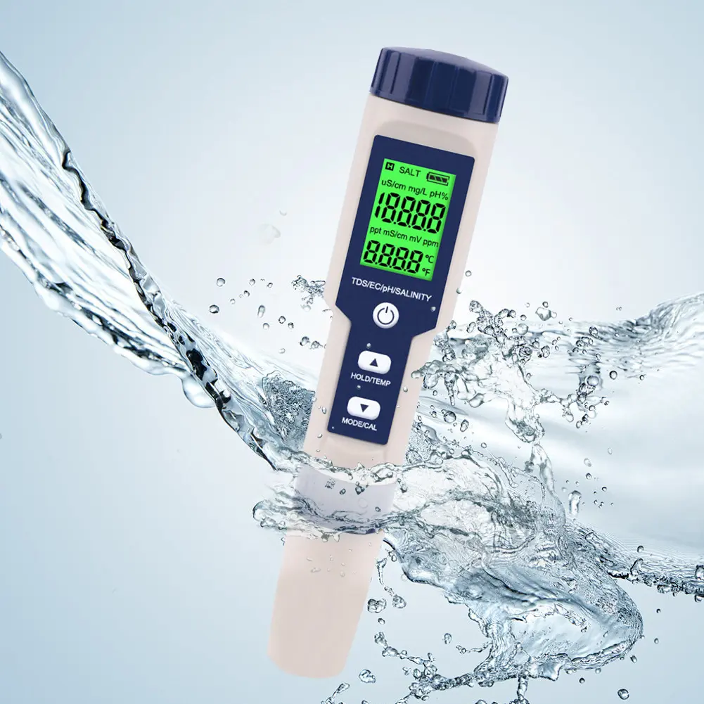5 in 1 Digital TDS/EC/PH/Salinity/Temperature Meter Water Tester Monitor PH TDS EC Salinity Temp Meter for Aquariums Pools Spa
