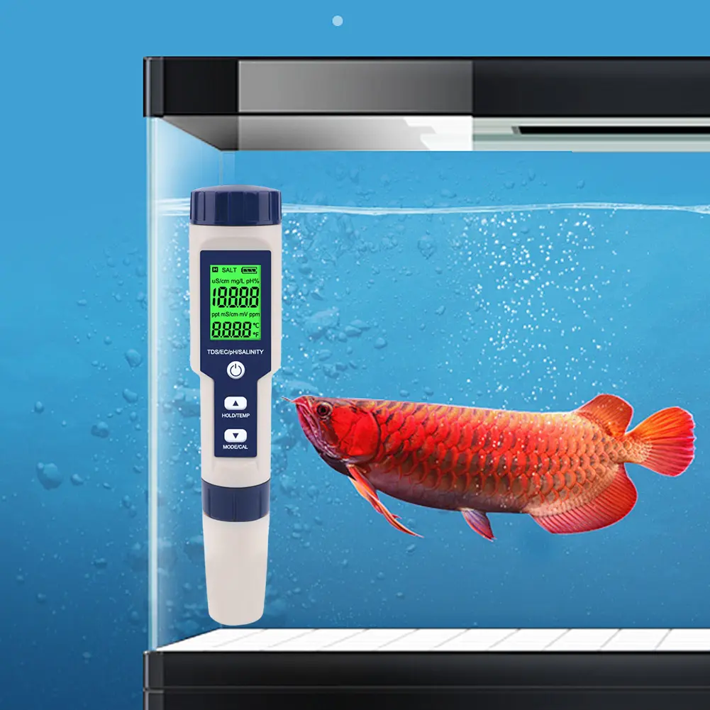 5 in 1 Digital TDS/EC/PH/Salinity/Temperature Meter Water Tester Monitor PH TDS EC Salinity Temp Meter for Aquariums Pools Spa