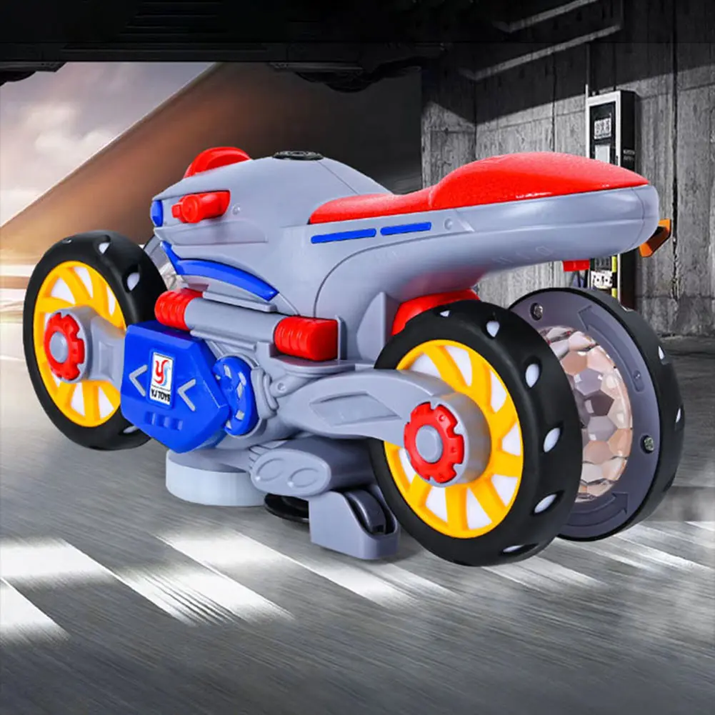 Electric Deformation Motorcycle Toy with LED Light and Music 360° Rotation Transforming Motorcycle for Children Kid Toddler