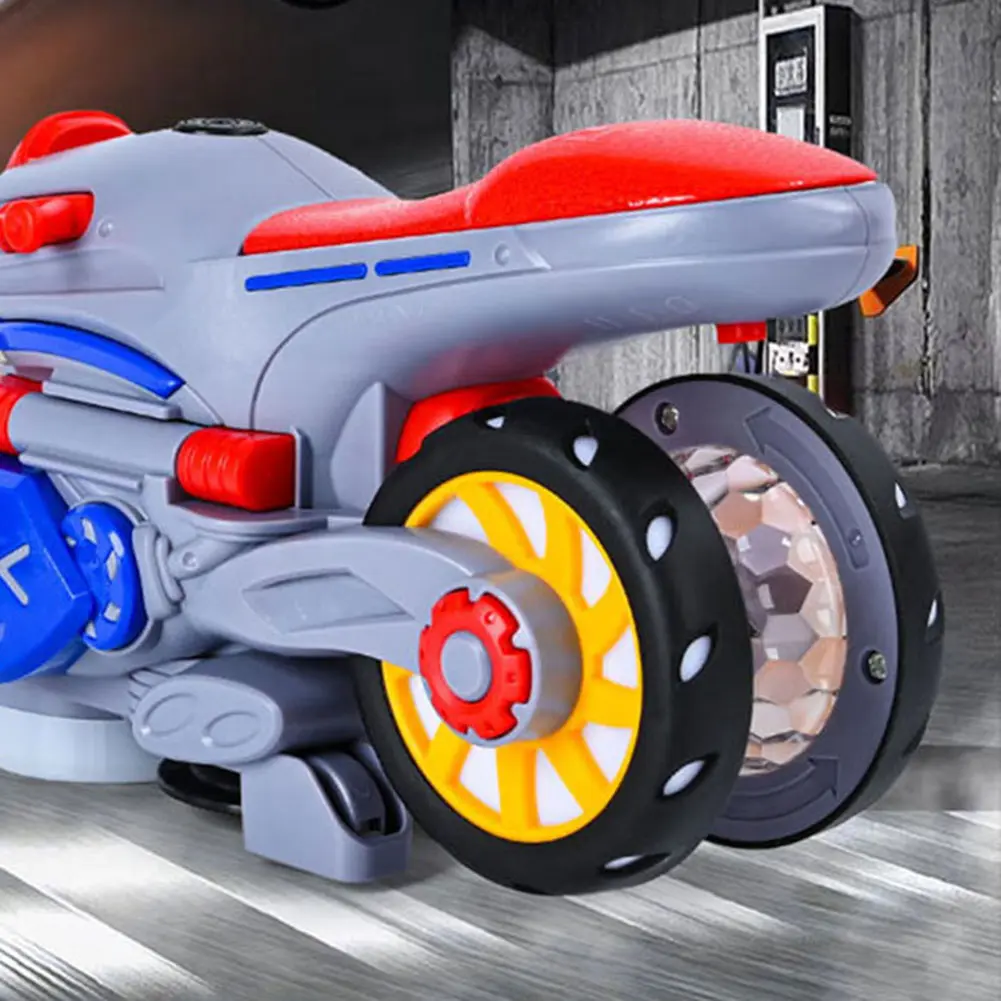 Electric Deformation Motorcycle Toy with LED Light and Music 360° Rotation Transforming Motorcycle for Children Kid Toddler