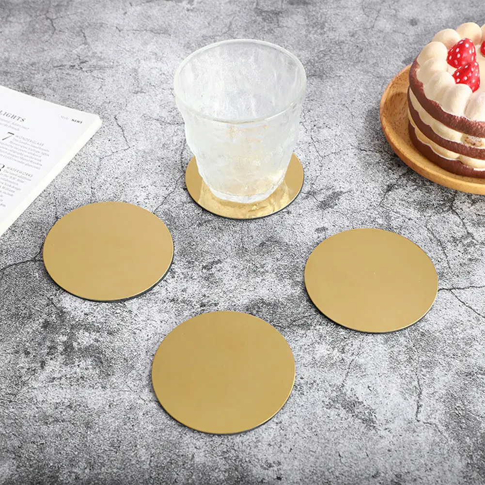 6Pcs Stainless Steel Coasters Gold Cup Coasters Set with Holder Round Cup Coasters Non Slip Heat-Resisitant Metal Cup Coasters