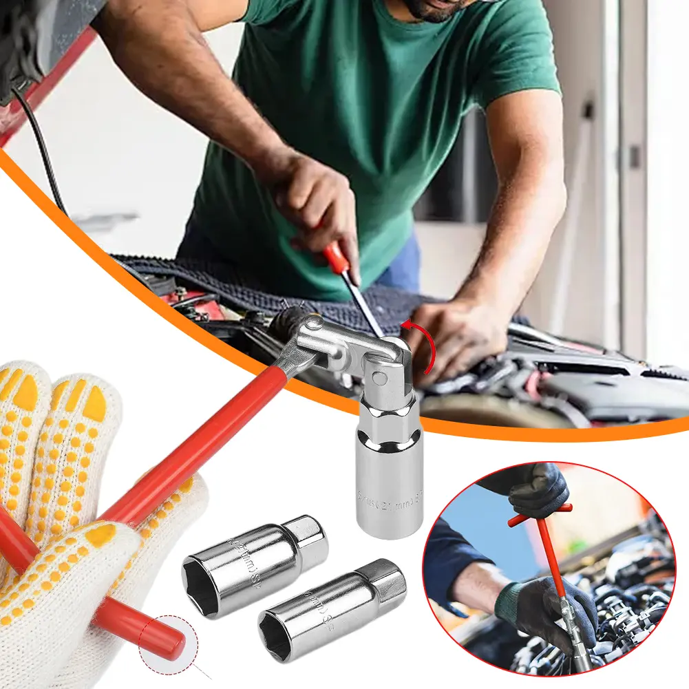 T-Bar Spark Plug Spanner Wrench 16mm 18mm Sockets Flexible Spanner Socket Spark Plug Socket Wrench Tool Swivel Joint Tool