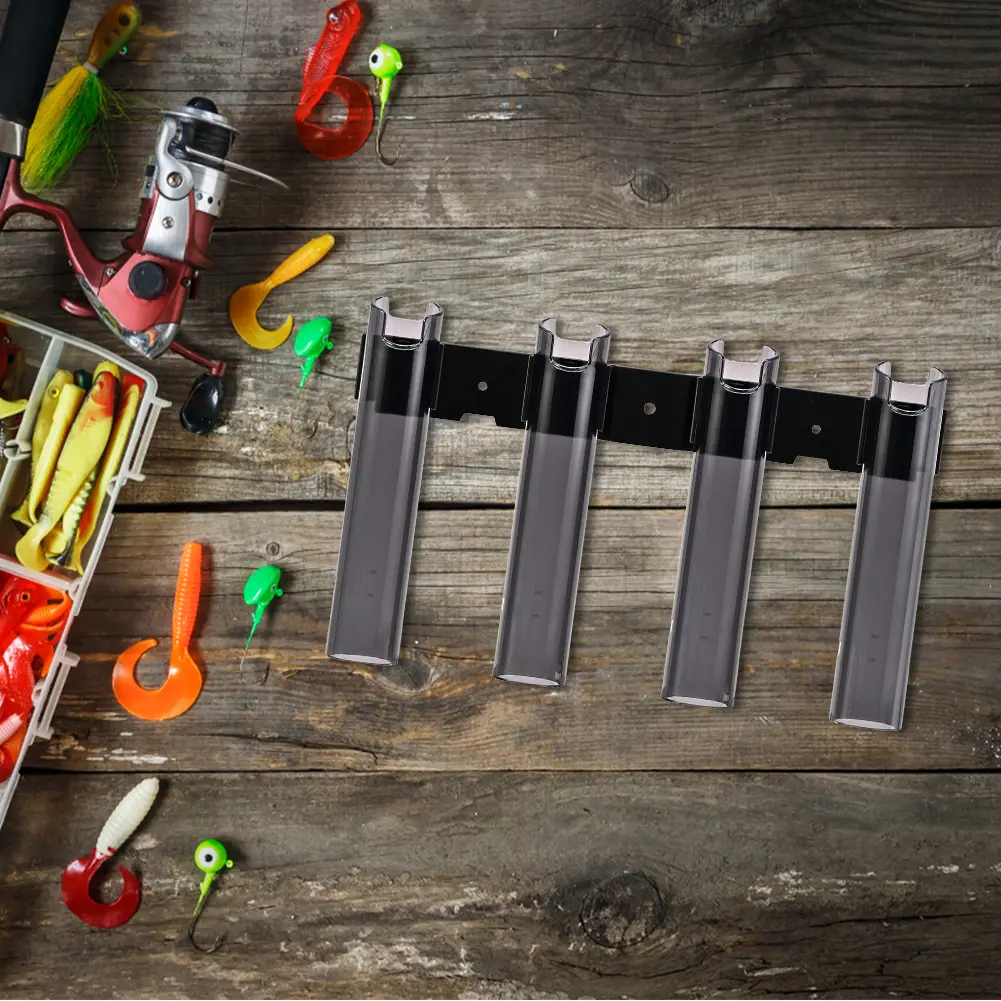 Fishing Rod Holder Bracket 4 Tubes Rod Rack Fishing Pole Holder Wall Mounted Fishing Rod Holder for Wall Garage