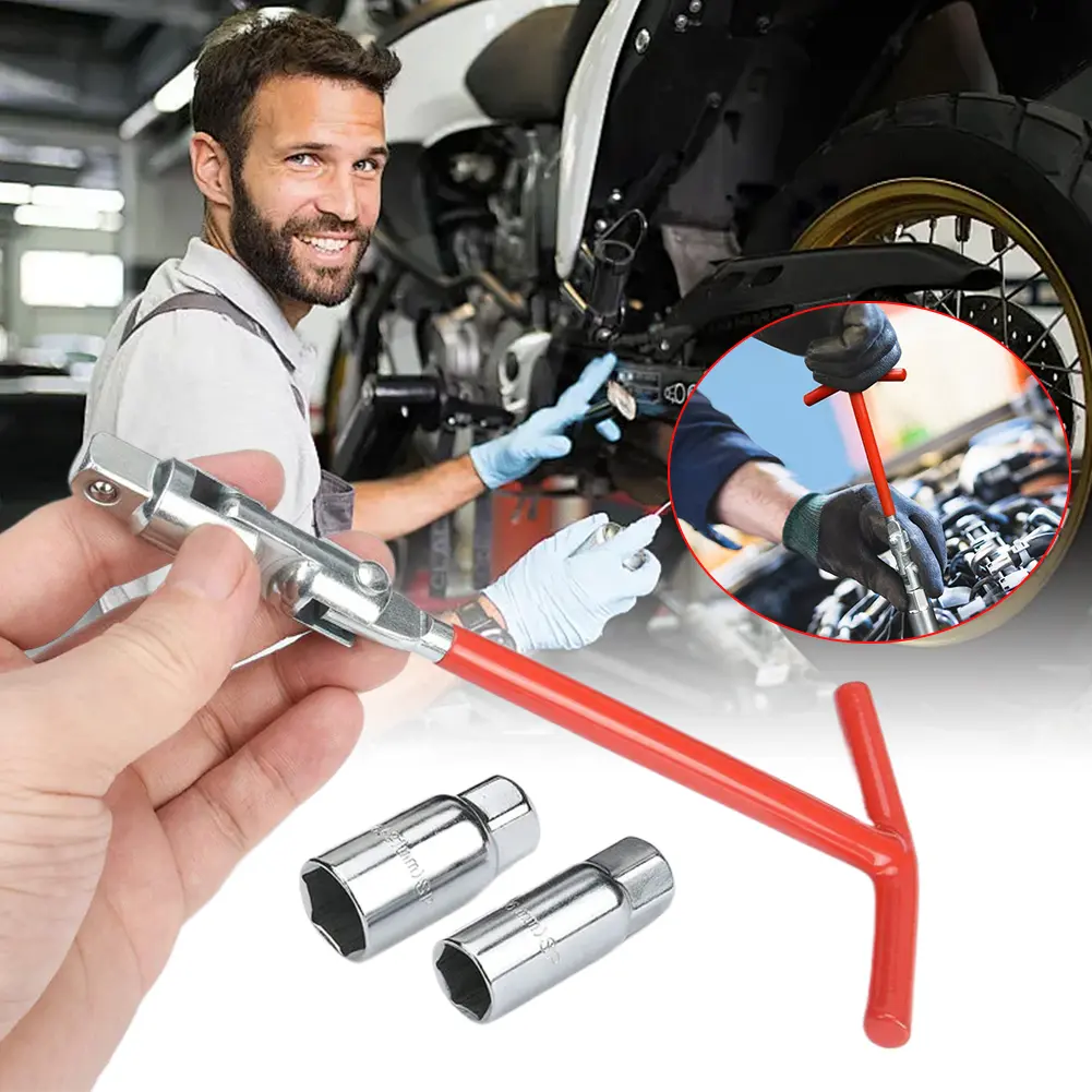 T-Bar Spark Plug Spanner Wrench 16mm 18mm Sockets Flexible Spanner Socket Spark Plug Socket Wrench Tool Swivel Joint Tool