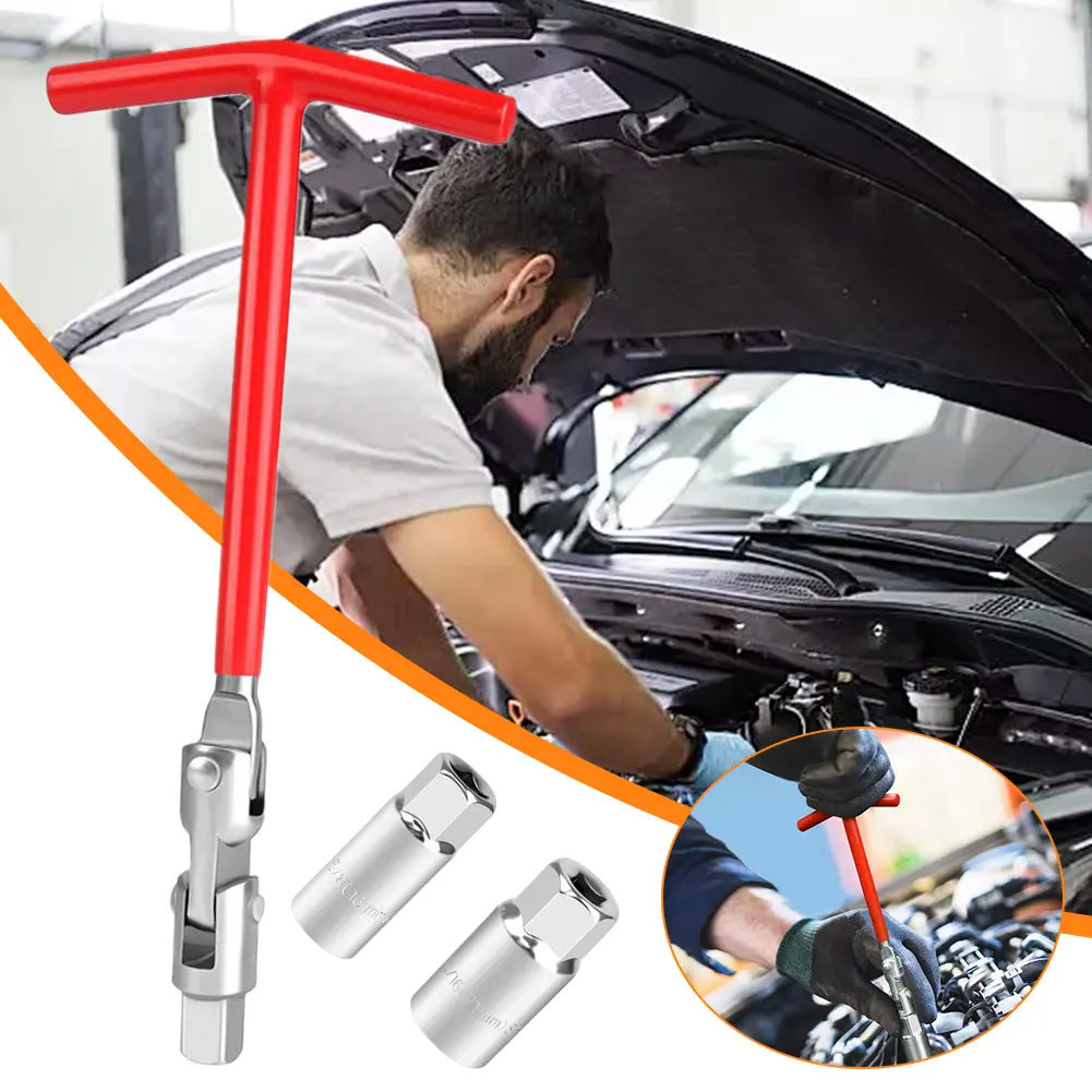 T-Bar Spark Plug Spanner Wrench 16mm 18mm Sockets Flexible Spanner Socket Spark Plug Socket Wrench Tool Swivel Joint Tool