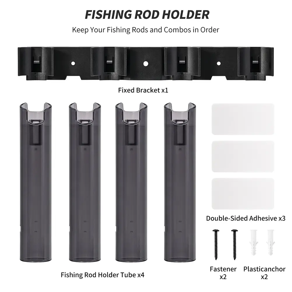 Fishing Rod Holder Bracket 4 Tubes Rod Rack Fishing Pole Holder Wall Mounted Fishing Rod Holder for Wall Garage