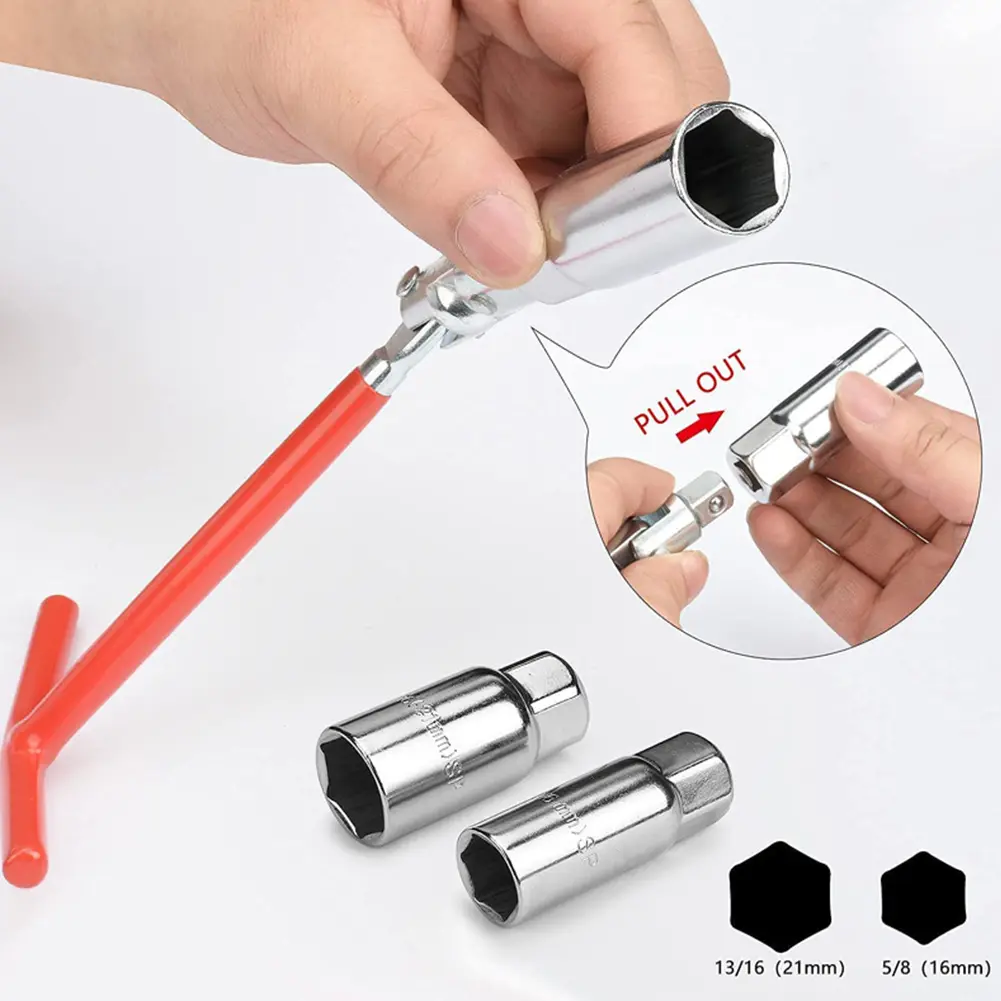 T-Bar Spark Plug Spanner Wrench 16mm 18mm Sockets Flexible Spanner Socket Spark Plug Socket Wrench Tool Swivel Joint Tool