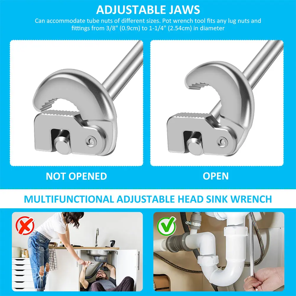 11inch Adjustable Tap Nut Spanner 3/8 To 1-1/4inch Jaw Capacity for Fixing Back and Union Nuts Under Sink for Tight Spaces