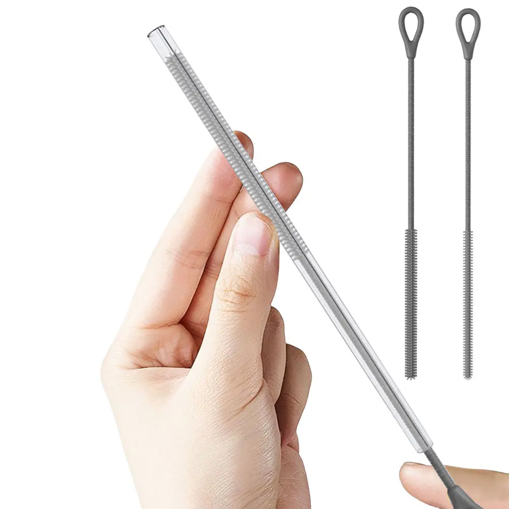 2Pcs Silicone Straw Cleaner Brush Reusable Straw Brush 6mm 9mm Straw Cleaning Brush for Cleaning Metal Glass Straws