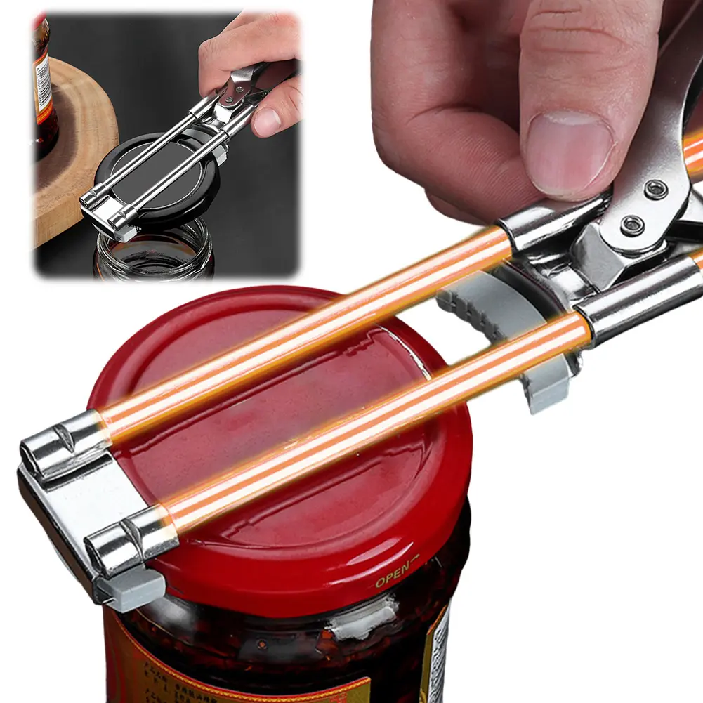 Adjustable Jar Opener Stainless Steel Can Opener Ergonomic Manual Lids Remover Non-slip Bottle Lid Opener for Seniors Weak Hands